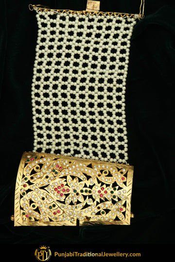 Gold Finished Emerald Rubby Jadau Bracelet | Punjabi Traditional Jewellery Exclusive